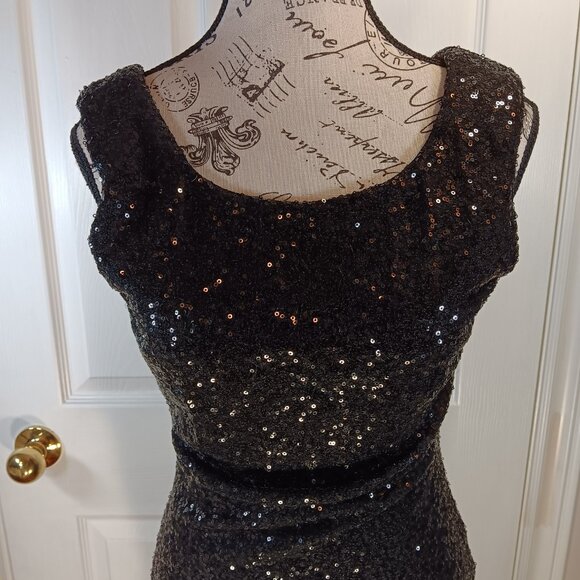Seductions NWOT Black Sequins Bodycon Cocktail Formal Mini Dress Women Size S - Picture 5 of 16